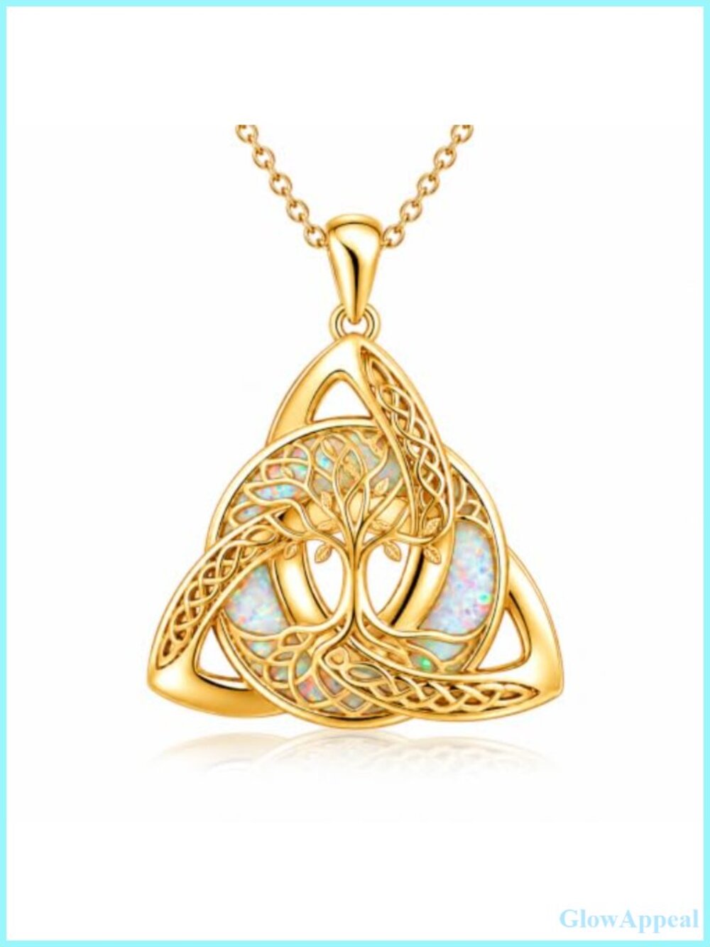 Tree of Life Necklace White Opal Pendant 14k Gold Tone Celtic Jewelry Gift